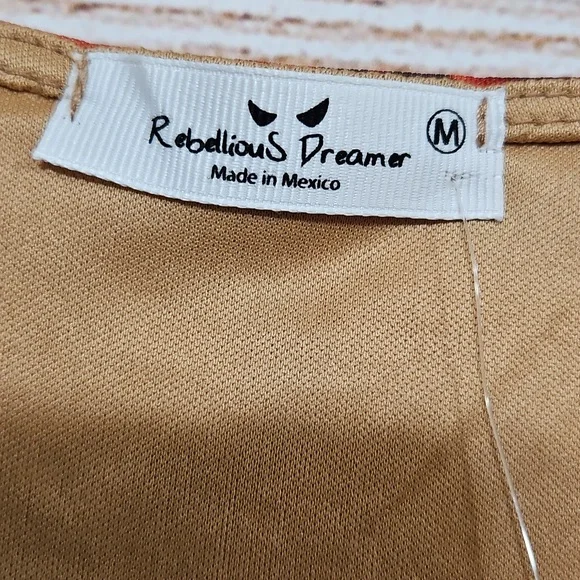 💟 NWT Rebellious Dreamer Brown Orange Floral Lace Mesh Babydoll Blouse Medium - Picture 7 of 9